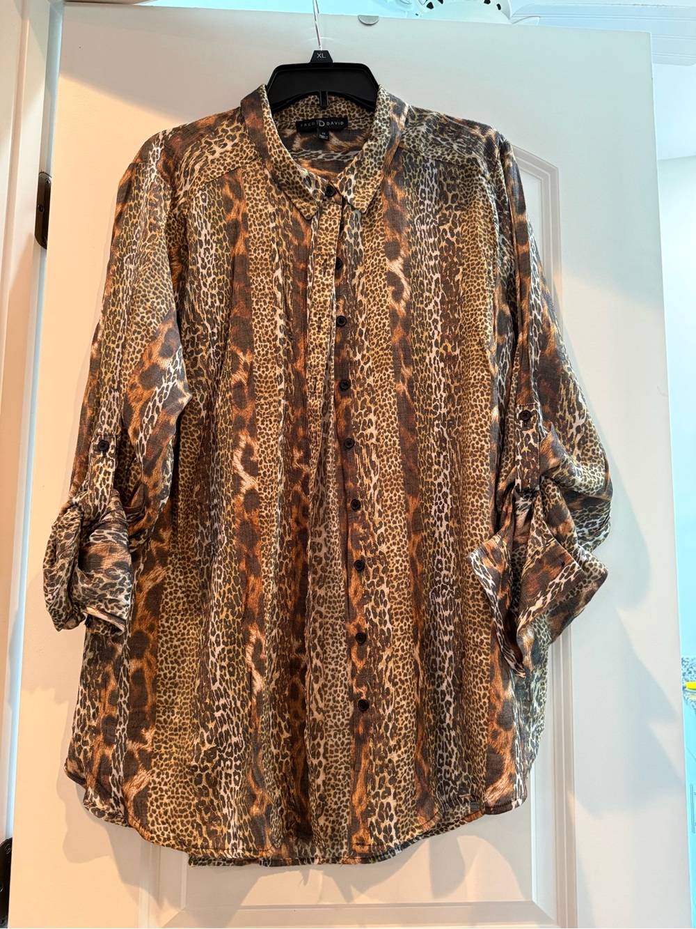 Fred David Brown and Tan Animal Print Button-Up Blouse